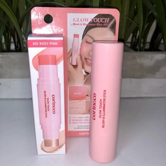 BNIB Coringco Kbeauty Glow Touch Blush & Illuminator Stick - Rosy Pink - Picture 2 of 12